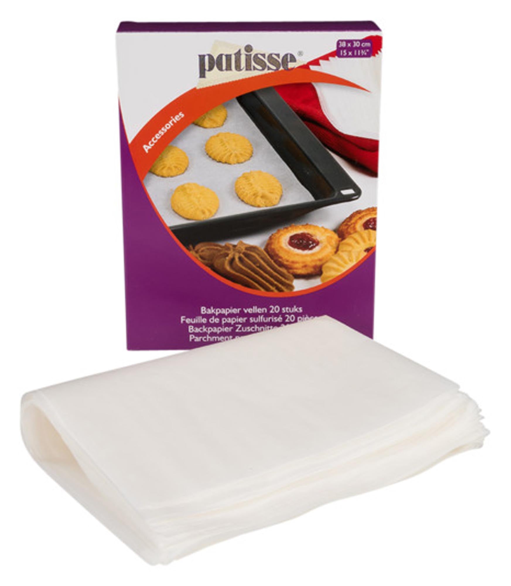 Praktische 38x30 cm Backpapier Zuschnitte von PATISSE: Antihaft, hitzebeständig, ideal für Backen & Grillen. Perfekte Backergebnisse!