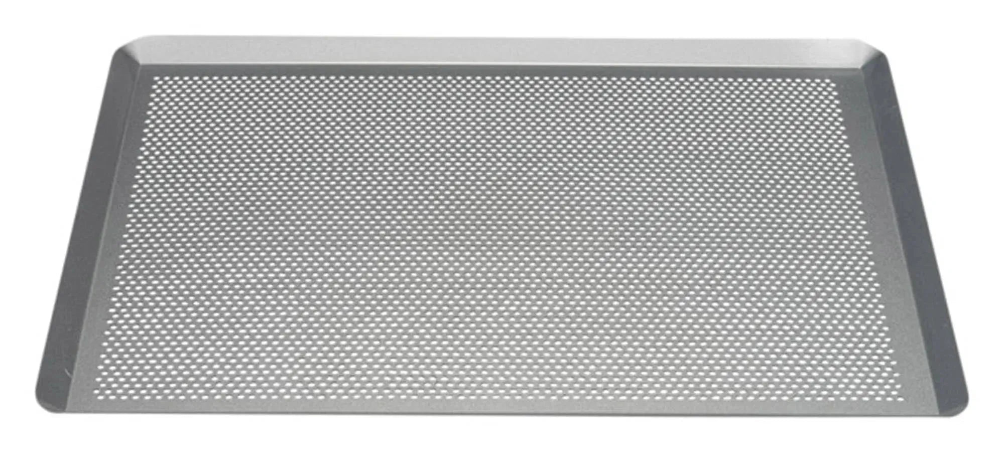 Das gelochte Backblech Silver-Top 40x30 cm von PATISSE bietet optimale Luftzirkulation für knusprige, gleichmäßig gebackene Speisen.