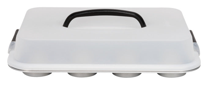 Muffin-Backblech mit Tragedeckel 12tlg Silver-Top in  präsentiert im Onlineshop von KAQTU Design AG. Backform / Backblech ist von PATISSE
