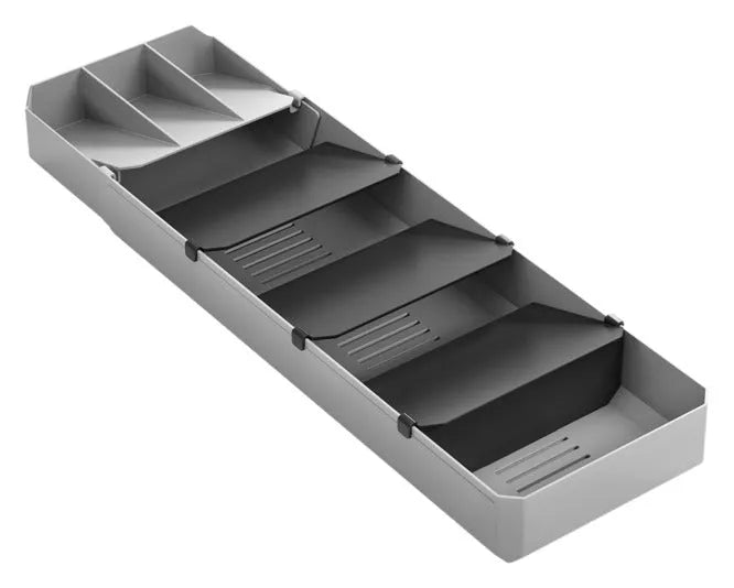 Praktischer Besteck-Organizer von METALTEX in Grau/Anthrazit, flexibel anpassbar, ideal für Schubladen, Maße: 40-49x15x5.5 cm.