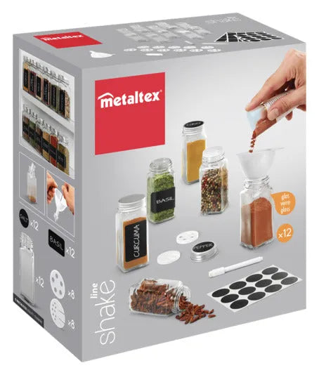METALTEX Gewürzstreuer Shake line Set 12 Gläsermit Zubehör in  präsentiert im Onlineshop von KAQTU Design AG. Küchenhelfer ist von METALTEX