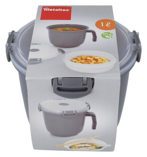 Praktischer METALTEX Mikrowellenkocher für Suppe und Nudeln, 1 Liter, anthrazit, kompakt und ideal für schnelles Kochen.