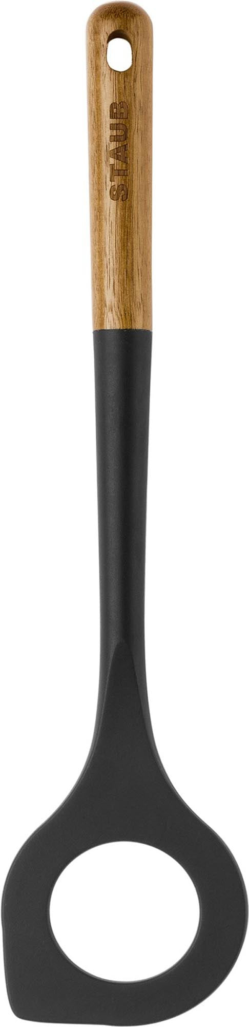 Praktischer Kochlöffel (31 cm) aus robustem Akazienholz mit antibakterieller Silikonbeschichtung. Perfekt für jede Küche!