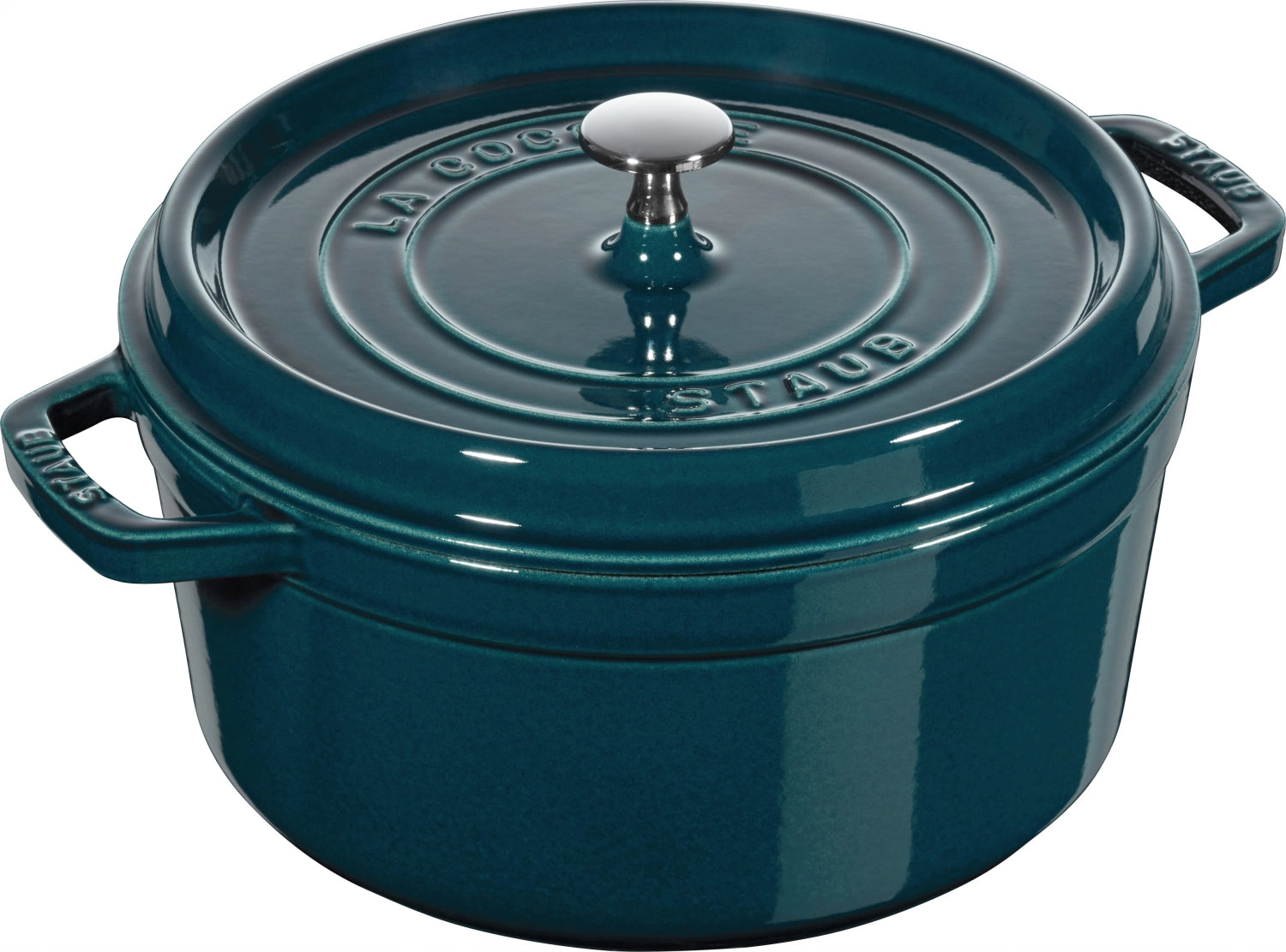 Runde Cocotte 5.25l von Staub in elegantem Design, ideal für vielseitiges Kochen und Servieren.