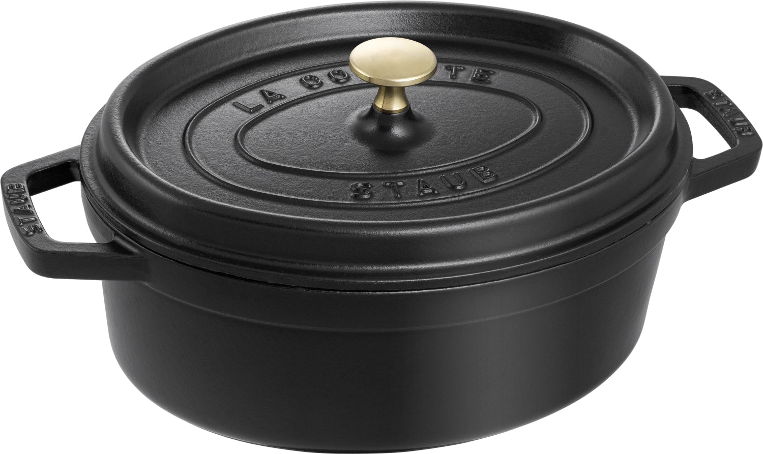 Hochwertige ovale Cocotte von Staub mit 6,7 l Volumen, ideal für die Zubereitung von herzhaften Gerichten und besonderen Anlässen.