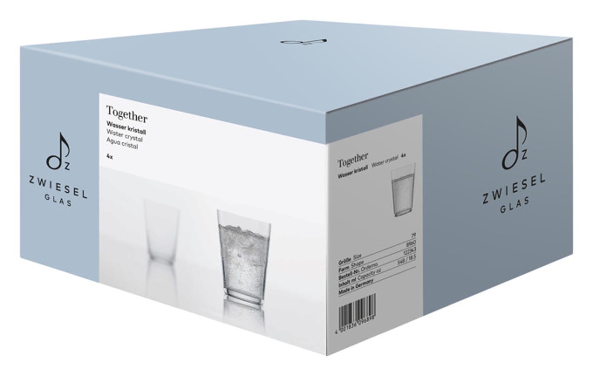 Elegante ZWIESEL GLAS Together Wassergläser, 4er-Set, aus klarem Glas, ideal für stilvolles Servieren von Getränken.