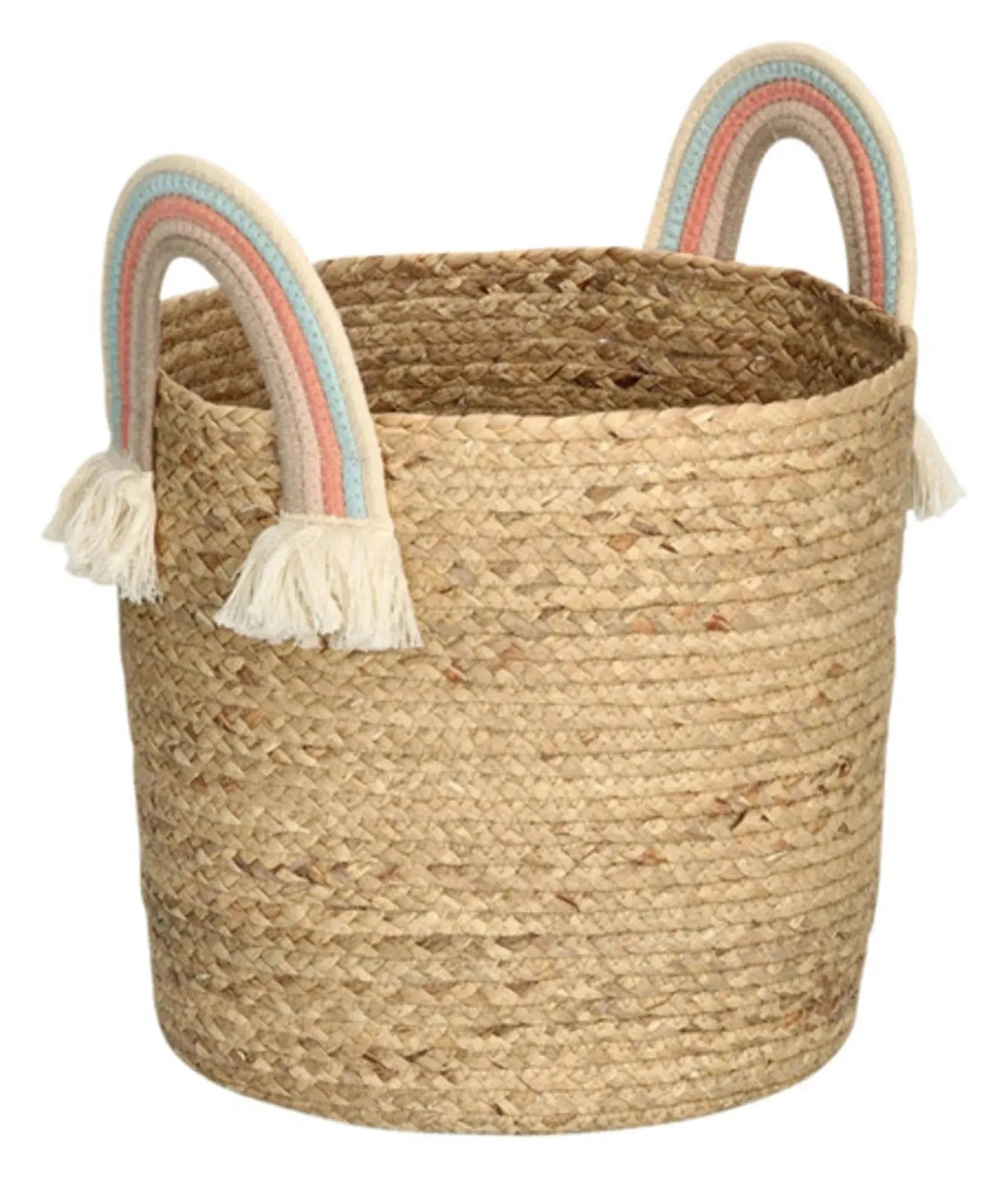 Stilvoller Aufbewahrungskorb aus Naturmaterial, ø 35x34 cm, ideal für Spielzeug, Decken, Kissen. Robust, langlebig, mit Griffen.