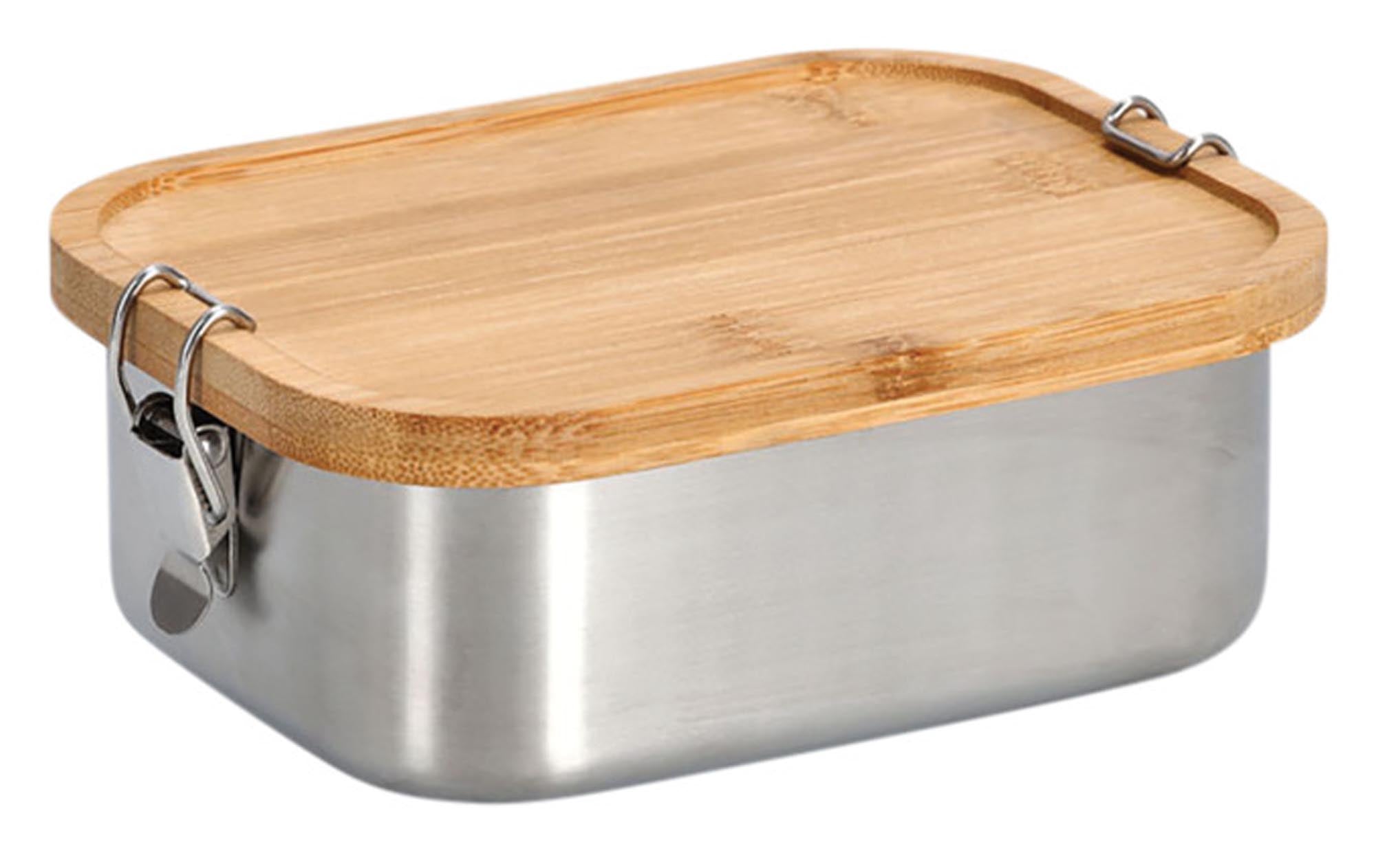 Stilvolle, nachhaltige Lunchbox (18.4x13.5x7 cm) mit Bambusdeckel und Clipverschluss, BPA-frei, mikrowellengeeignet.