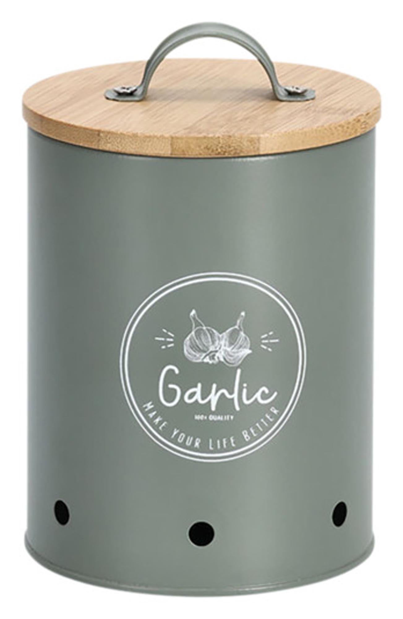 Zeller storage can with Garlic with bamboo lid green Ø 11.3x14.3-17 cm