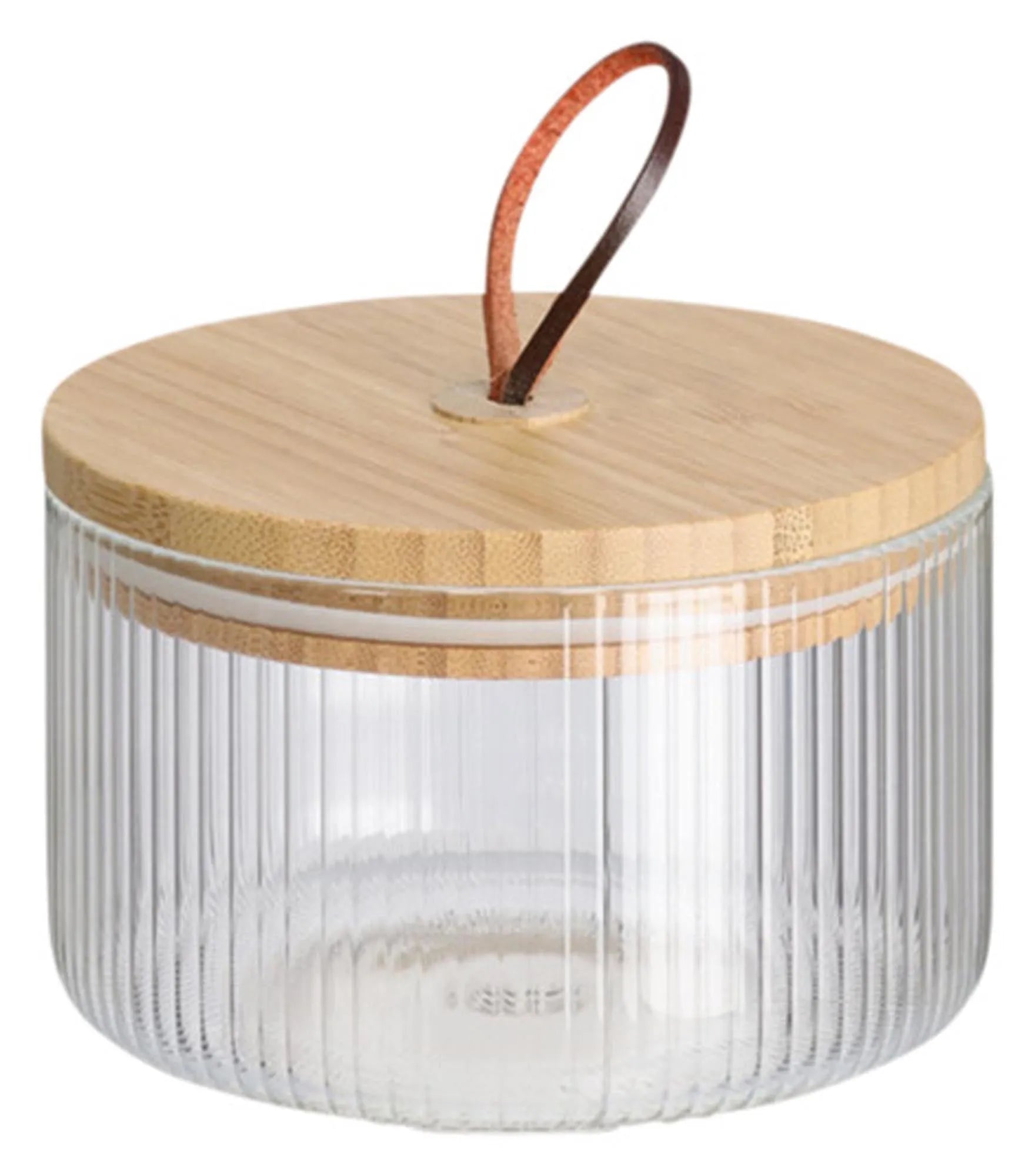 Elegantes Vorratsglas mit Rillen, 520 ml, Bambusdeckel, luftdicht, ideal für Reis, Nudeln, Gewürze. Stilvoll und umweltfreundlich.