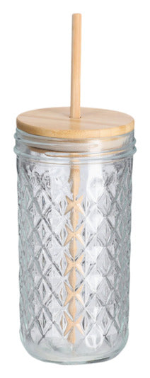 Trinkglas Struktur mit Bambusdeckel und Glastrinkhalm ø 8.9x16.4 cm in  präsentiert im Onlineshop von KAQTU Design AG. Glas ist von ZELLER PRESENT