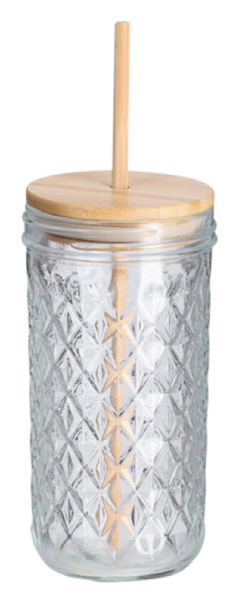Zeller drinking glass structure with bamboo lid and glass drinking neck Ø 8.9x16.4 cm