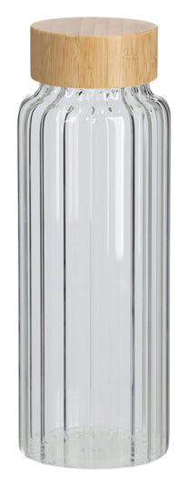 Glasflasche Rillen mit Bambusdeckel 1 l 9x9x25.5 cm in  präsentiert im Onlineshop von KAQTU Design AG. Flasche ist von ZELLER PRESENT