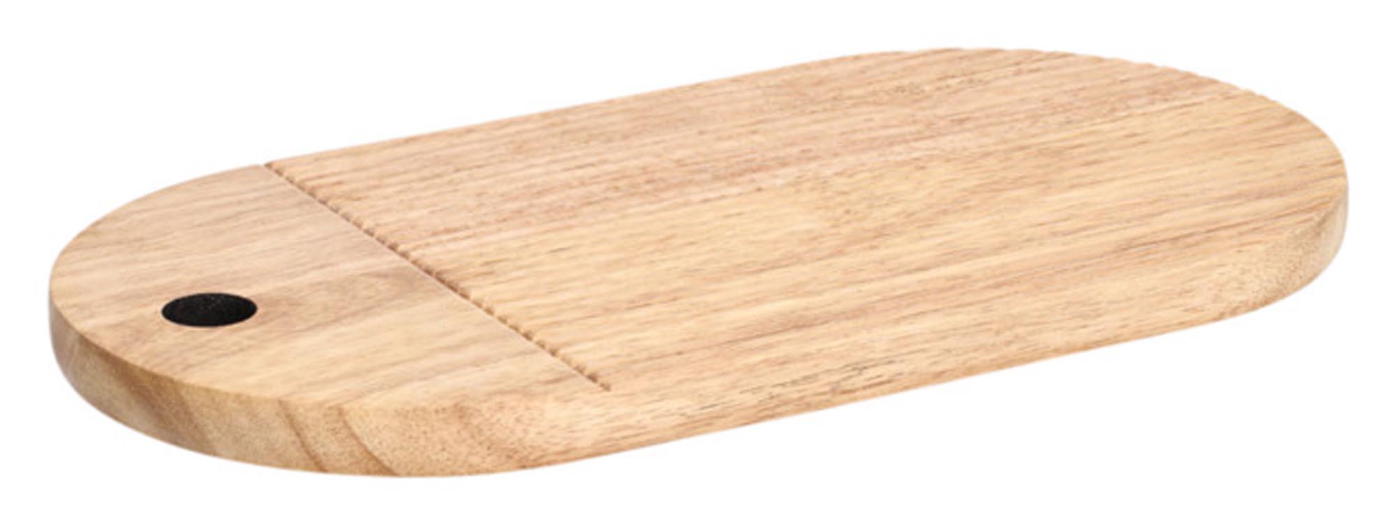 Elegantes Schneidebrett aus Gummibaumholz, 38x20x2 cm, mit stilvoller Streifenoptik. Robust, antibakteriell, messerschonend.