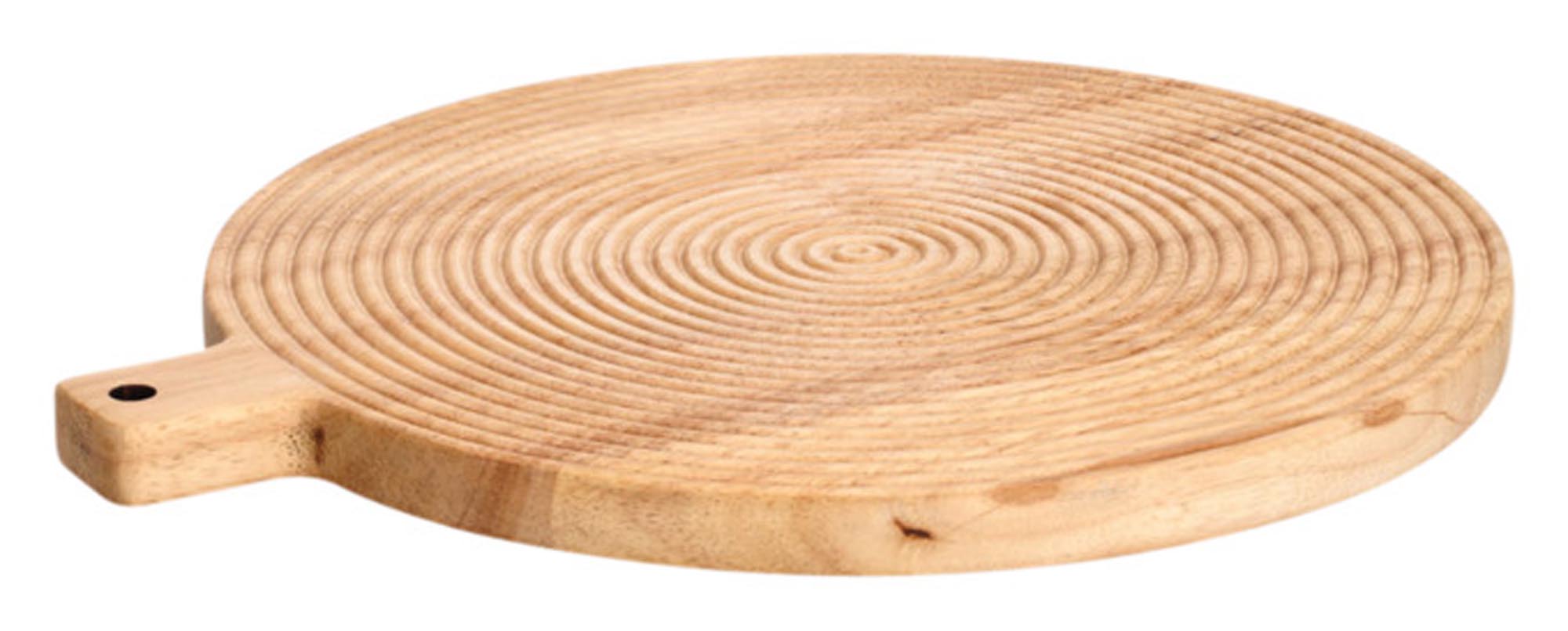 Stilvolles Schneidbrett aus Gummibaumholz, ø 30,5 cm, mit Griff. Langlebig, pflegeleicht, ideal für Küche und Tisch.