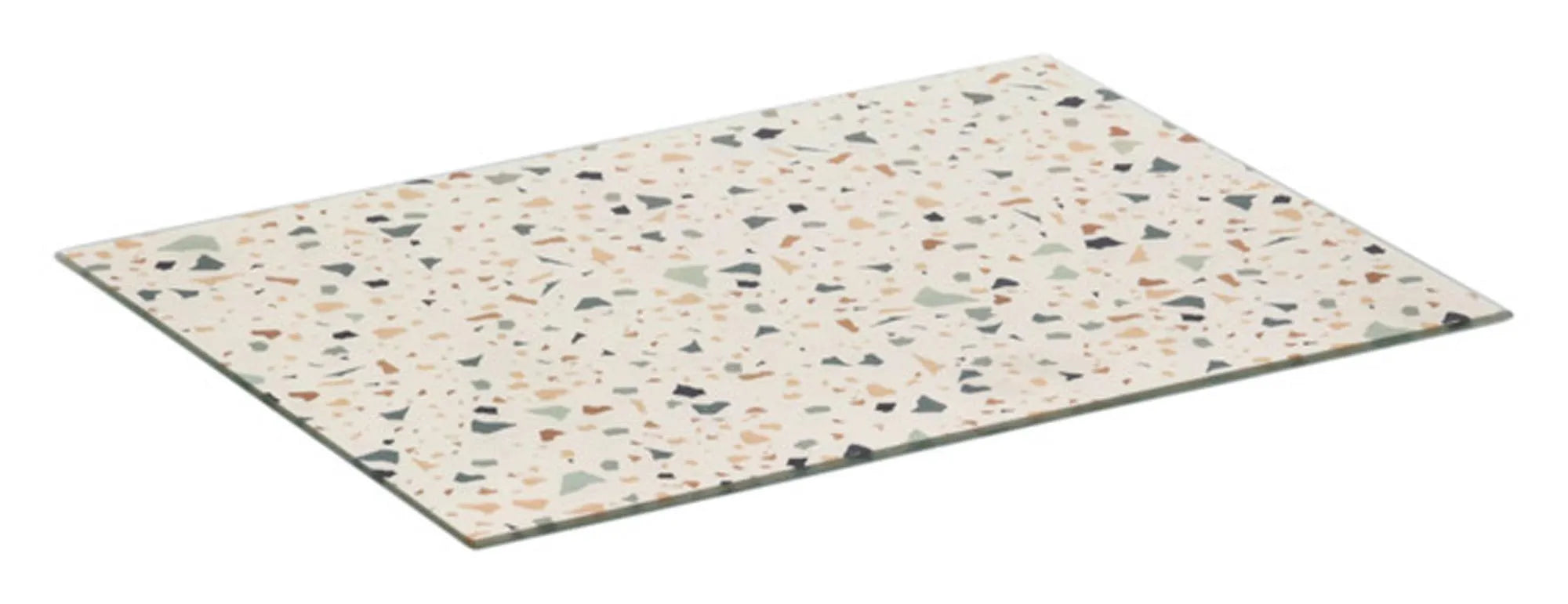 Stilvolles Schneidbrett aus Glas im Terrazzo-Design, 40x30 cm, robust, hygienisch, ideal für Küche und Servieren.