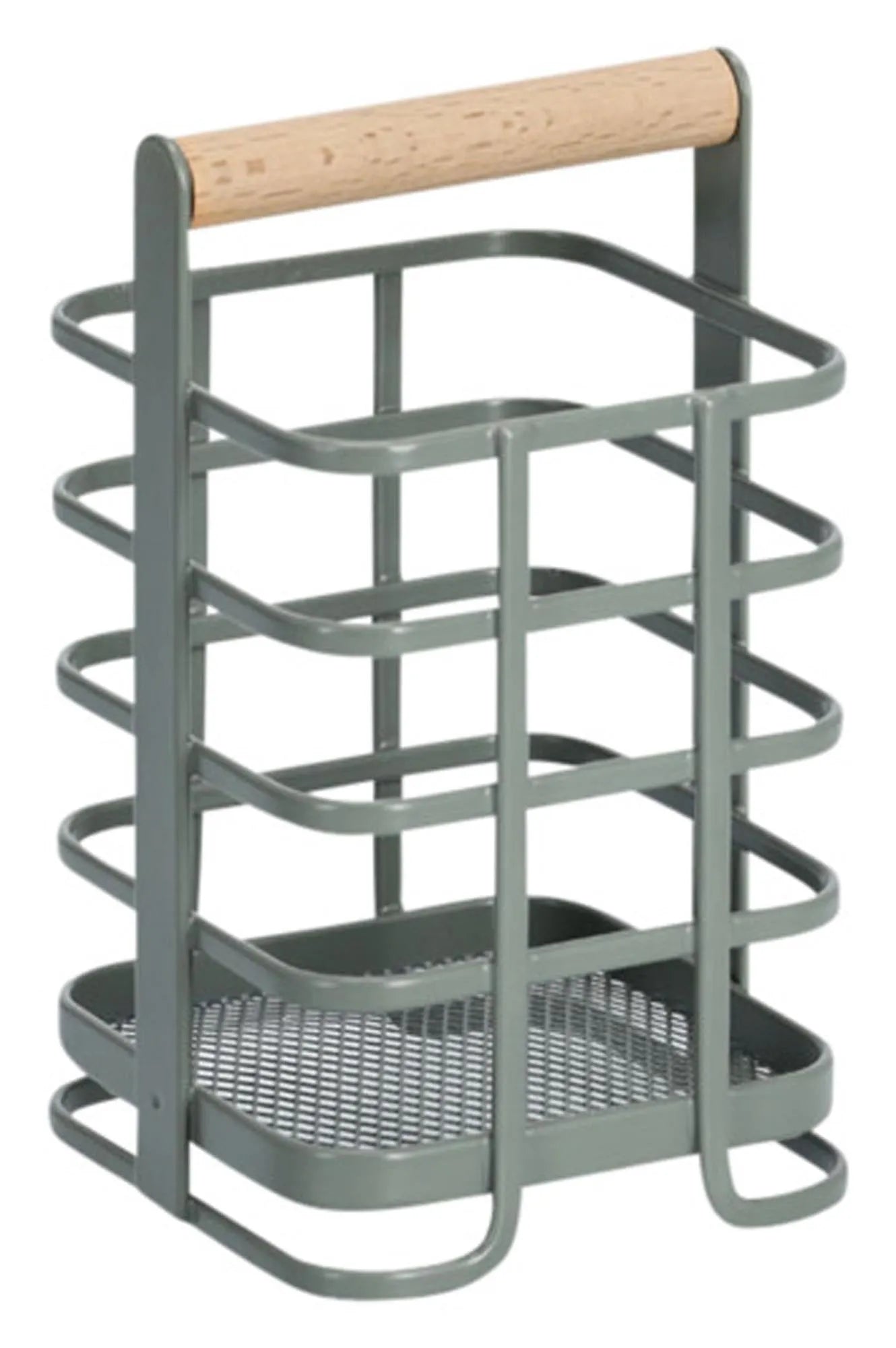 Stilvoller Besteckhalter aus Metall und Buche, 10x10x17.2 cm, von ZELLER PRESENT – elegant, stabil, pflegeleicht, ideal für jeden Tisch.