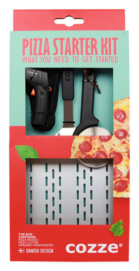Starter-Set 3-teilig bestehend aus Pizzaschaufel Thermometer und Pizzaschneider in  präsentiert im Onlineshop von KAQTU Design AG. Pizza ist von COZZE