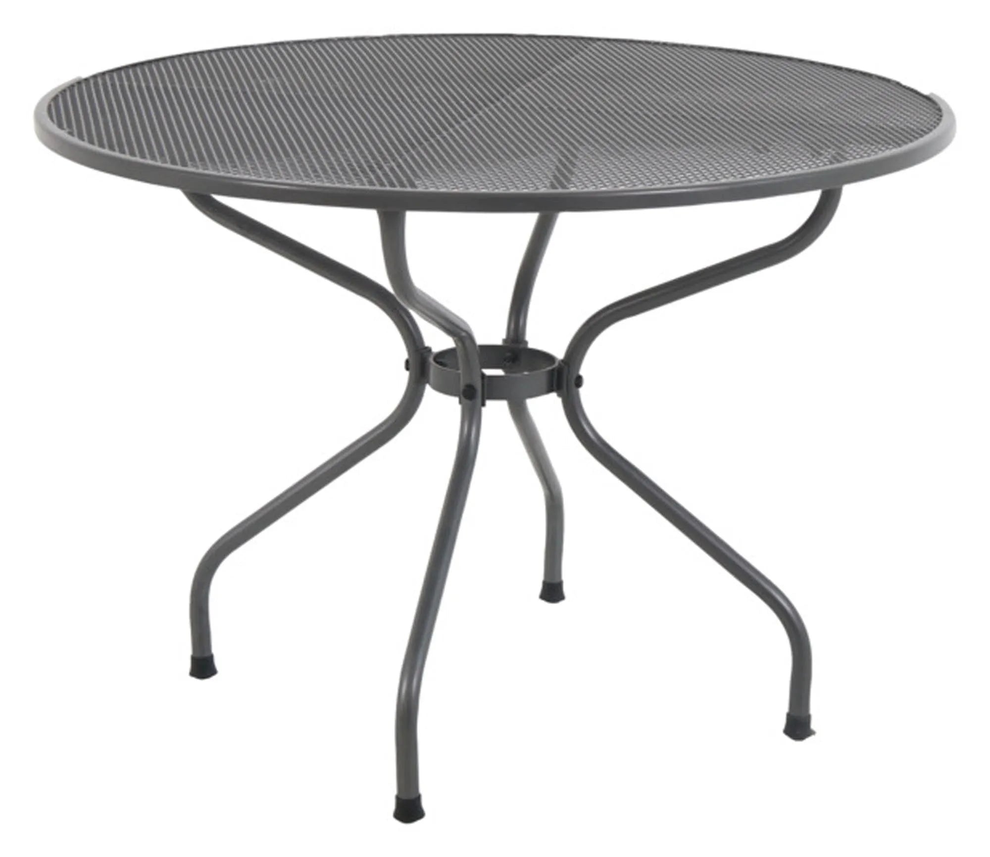 Eleganter Gartentisch aus Streckmetall, ø105cm, robust, pflegeleicht, ideal für gesellige Runden im Freien.