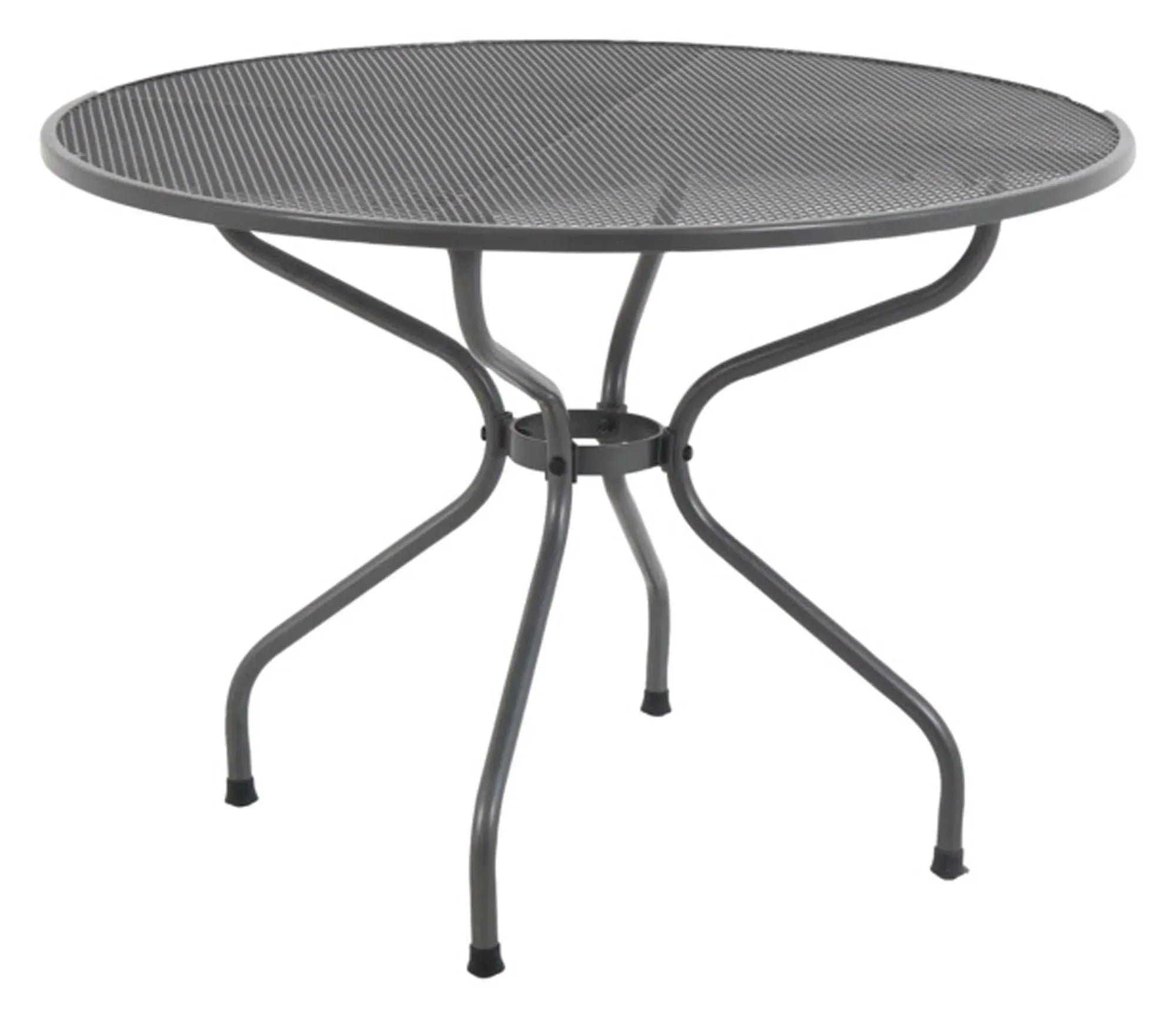 Eleganter Gartentisch aus Streckmetall, ø105cm, robust, pflegeleicht, ideal für gesellige Runden im Freien.