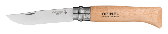 OPINEL Messer Nr. 8 Edelstahl Buchenholzgriff transparent lackiert 8.5 cm in  präsentiert im Onlineshop von KAQTU Design AG. Küchenmesser ist von OPINEL