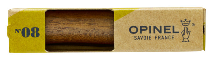 Elegantes OPINEL Nr. 8 Messer mit 8.5 cm Edelstahlklinge und edlem Wallnussholzgriff, geliefert in einer stilvollen Box.
