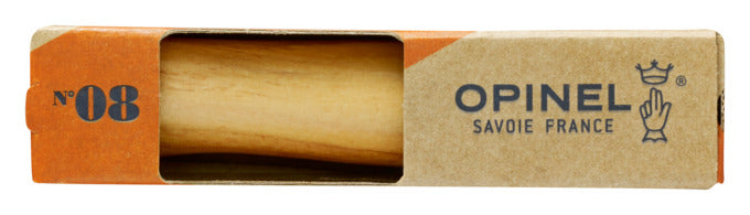Elegantes OPINEL Nr. 8 Messer mit 8.5 cm Edelstahlklinge und Olivenholzgriff, in edler Box. Perfekt für Outdoor und Küche.