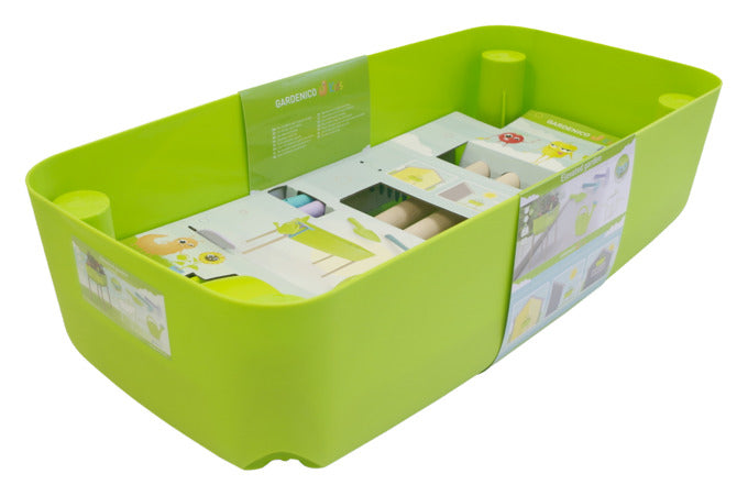 Das GARDENICO Kinder Gartenhochbeet in Grün ist ideal für kleine Gärtner, um spielerisch Pflanzen zu ziehen und die Natur zu entdecken.