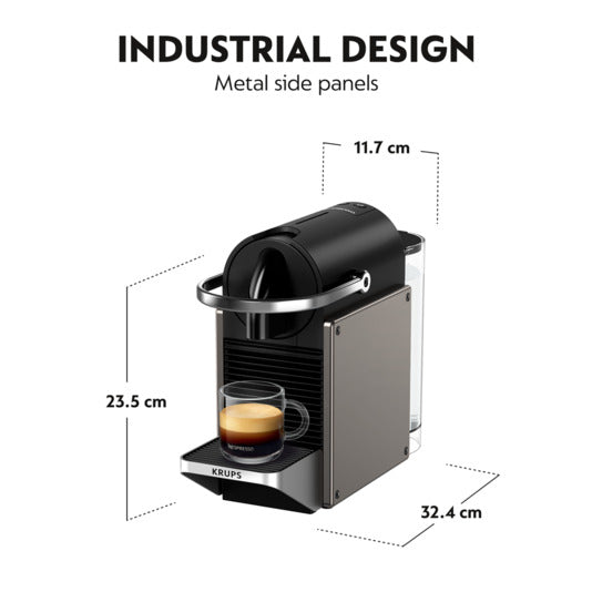 Nespresso Kaffeemaschine Pixie in Titan präsentiert im Onlineshop von KAQTU Design AG. Küchengerät ist von KRUPS