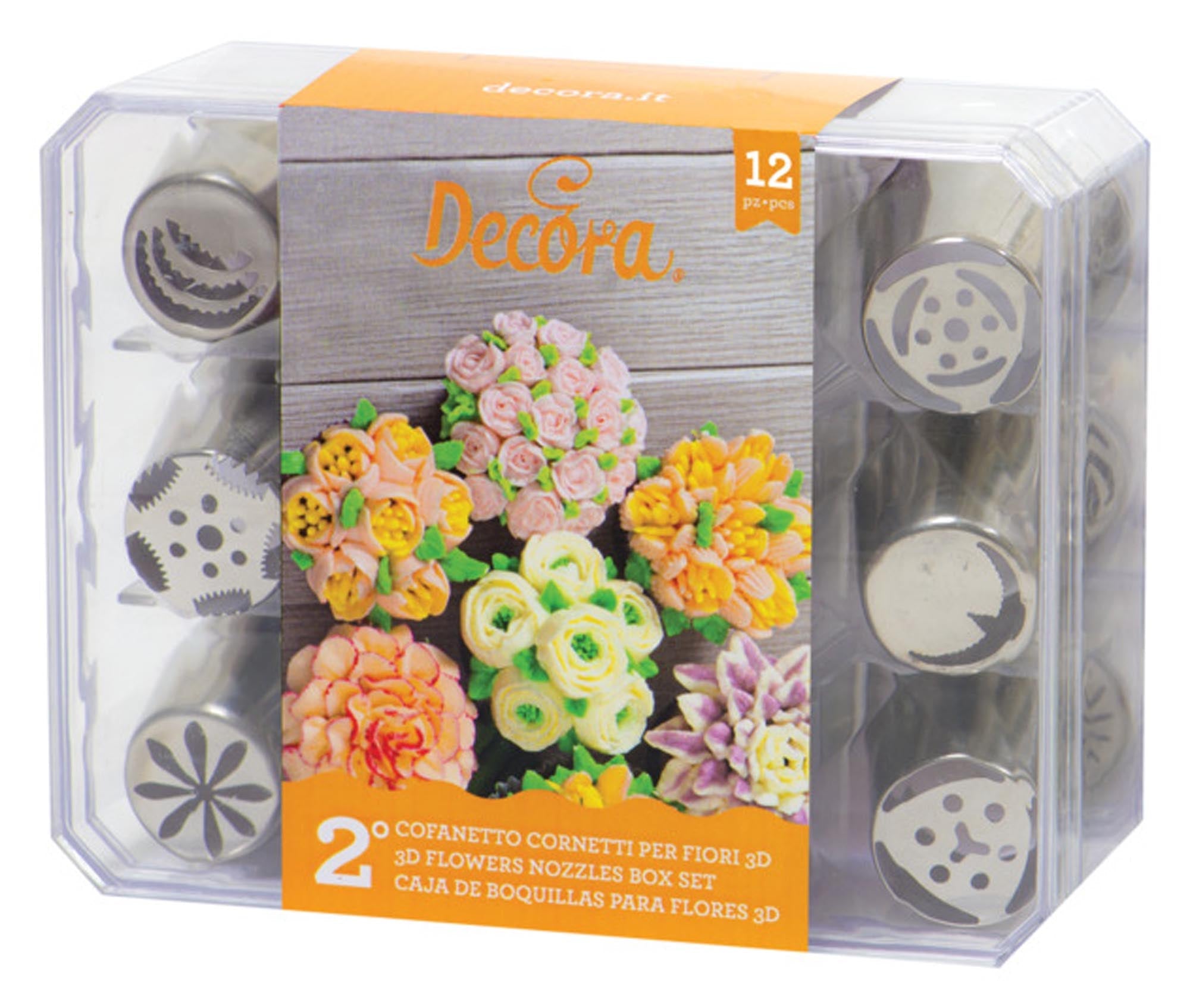 DECORA Spritztüllen-Box Blumen 3D Set mit 12 Stück Edelstahl Banderole orange in  präsentiert im Onlineshop von KAQTU Design AG. Backzubehör ist von DECORA
