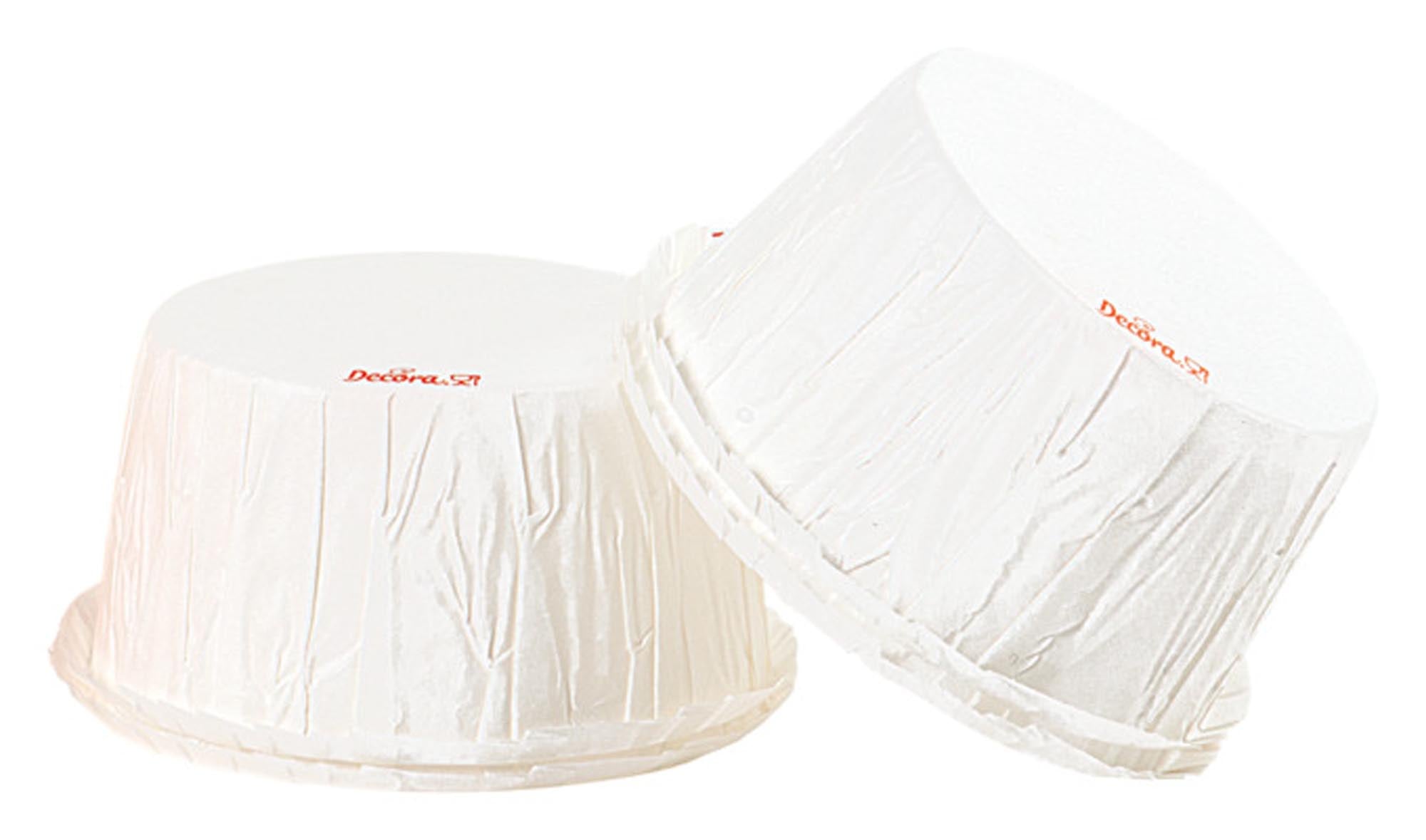 Weiße DECORA Papier-Backförmchen, 25 Stück, hitzebeständig bis 220°C, ideal für Muffins, ø 5.5x3.5 cm, in Klarsichtbox.