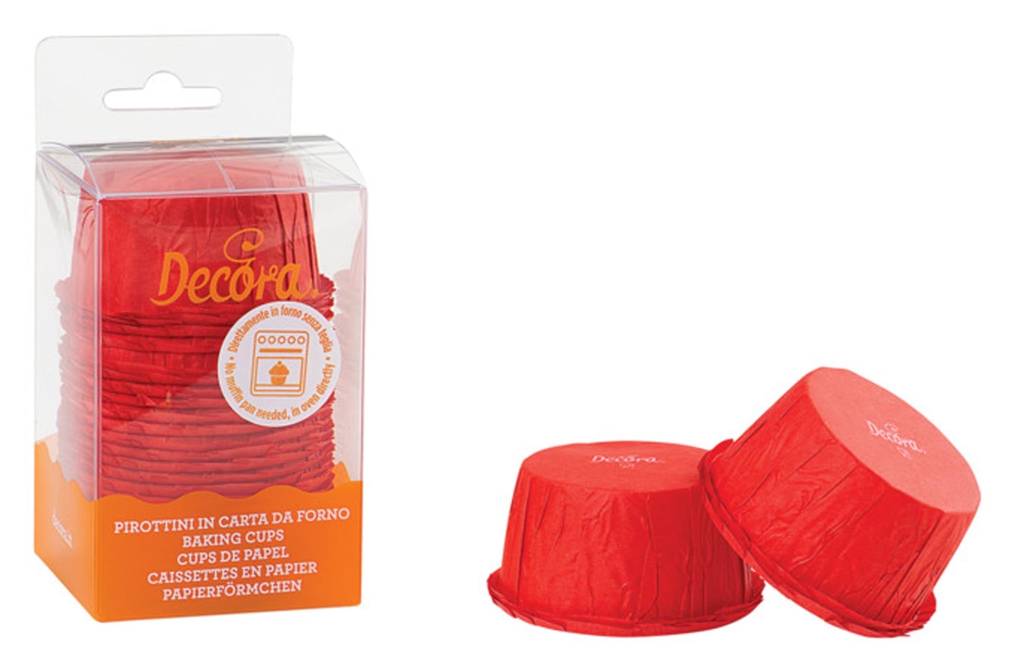 DECORA Papier-Backförmchen Plissee 25 Stück rot in Klarsichtbox 220°C ø 5.5x3.5 cm in  präsentiert im Onlineshop von KAQTU Design AG. Backform / Backblech ist von DECORA