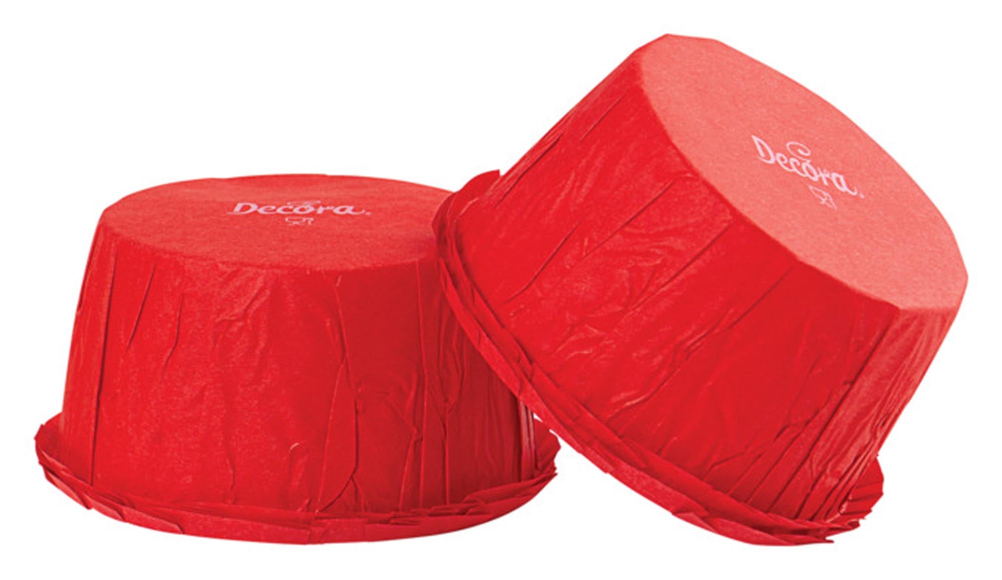 Rote DECORA Papier-Backförmchen, 25 Stück, hitzebeständig bis 220°C, ideal für Muffins, ø 5.5x3.5 cm, in praktischer Klarsichtbox.
