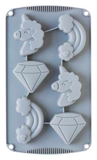 Silikonbackform 6er Einhorn/Diamant/Regenbogen 30x17x3 cm in  präsentiert im Onlineshop von KAQTU Design AG. Backform / Backblech ist von DECORA