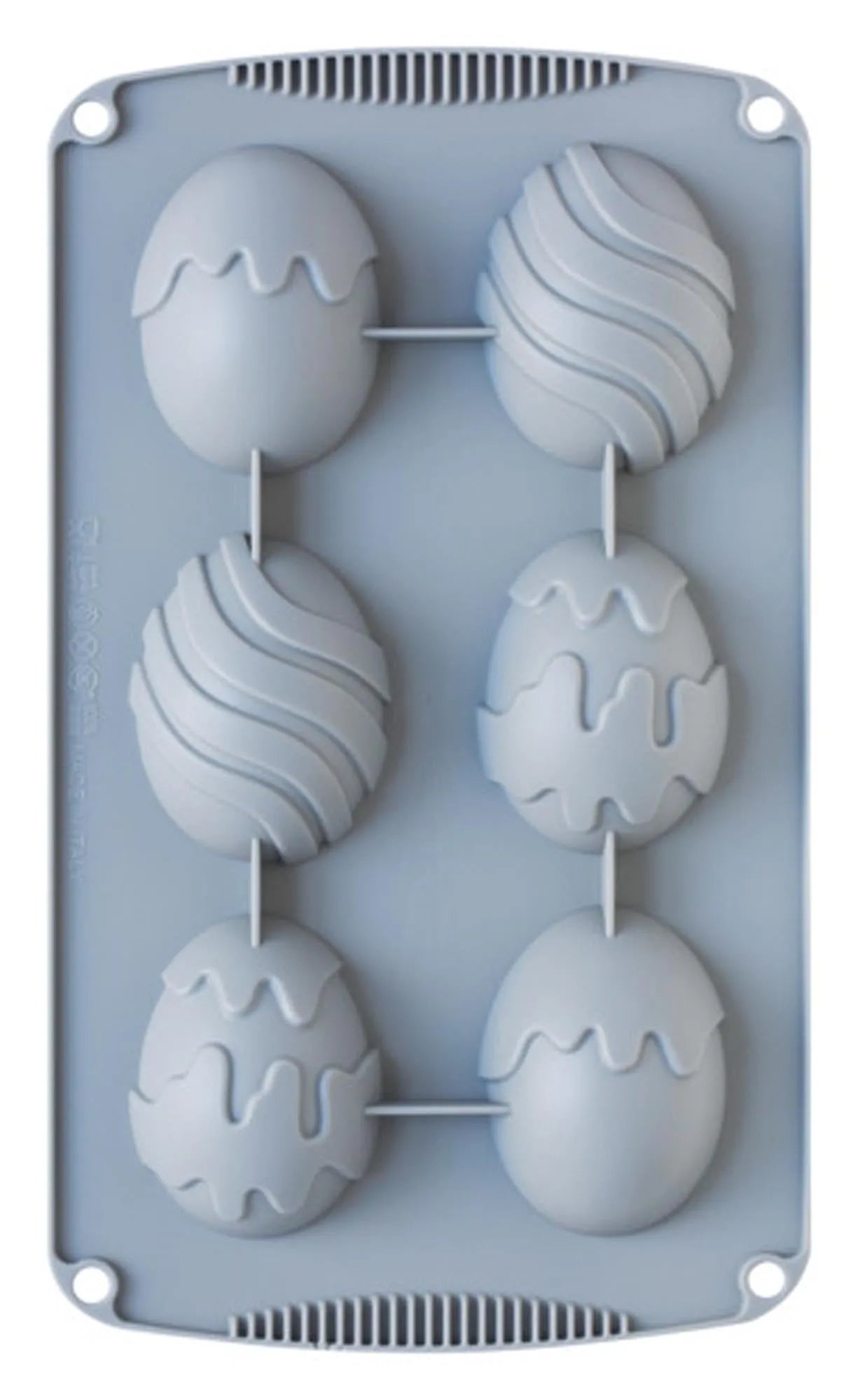 Silikonbackform 6er Ostern von DECORA: 30x17x3 cm, antihaft, hitzebeständig bis 230°C, ideal für Oster-Motive wie Hasen und Eier.