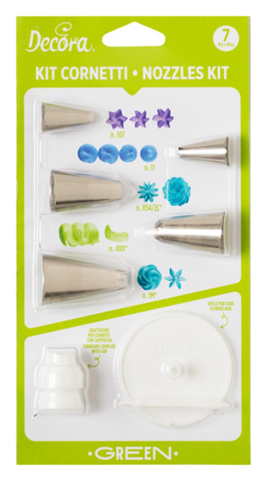 DECORA Spritztüllen-Set grün 7-teilig 5 Tüllen 1 Adapter 1 Blumen-Nagel in  präsentiert im Onlineshop von KAQTU Design AG. Backzubehör ist von DECORA