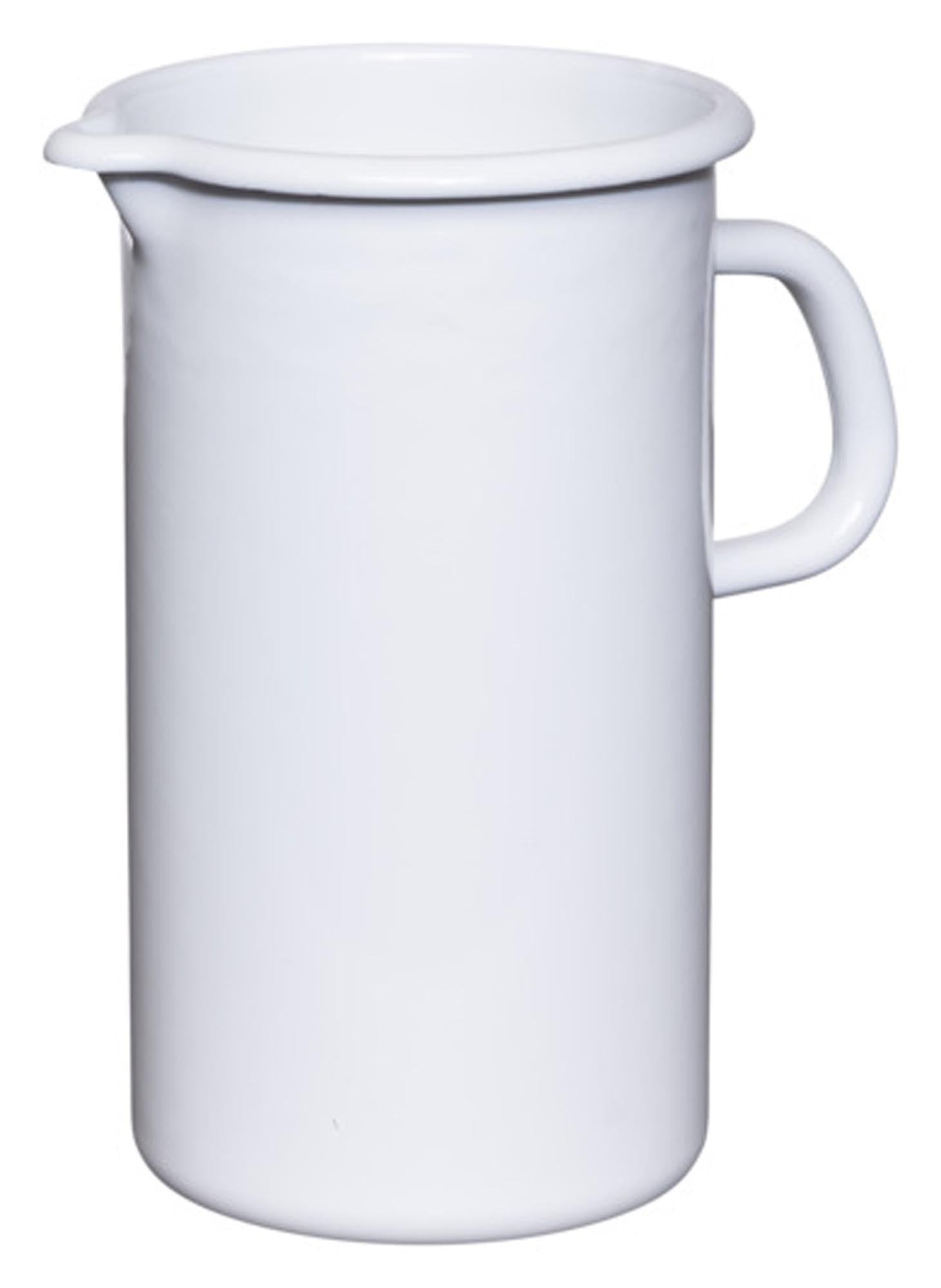 Stilvoller RIESS Krug, 1.5L, emaillierter Stahl, korrosionsbeständig, spülmaschinenfest, ideal für heiße & kalte Getränke.