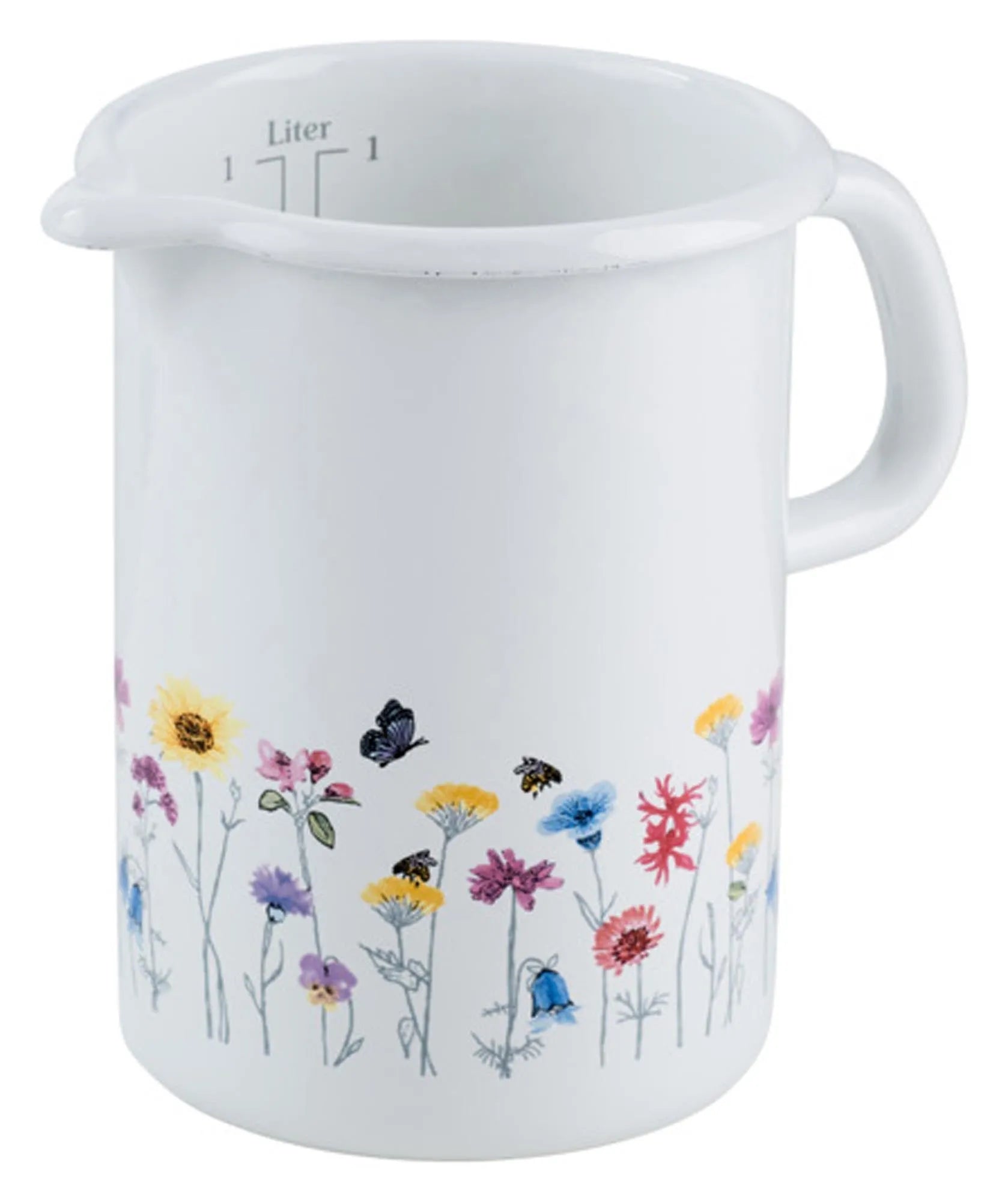 Der RIESS Messbecher Flora 1 l vereint Funktionalität und Ästhetik mit kratzfester Emaille und floralen Motiven. Perfekt für präzises Abmessen.