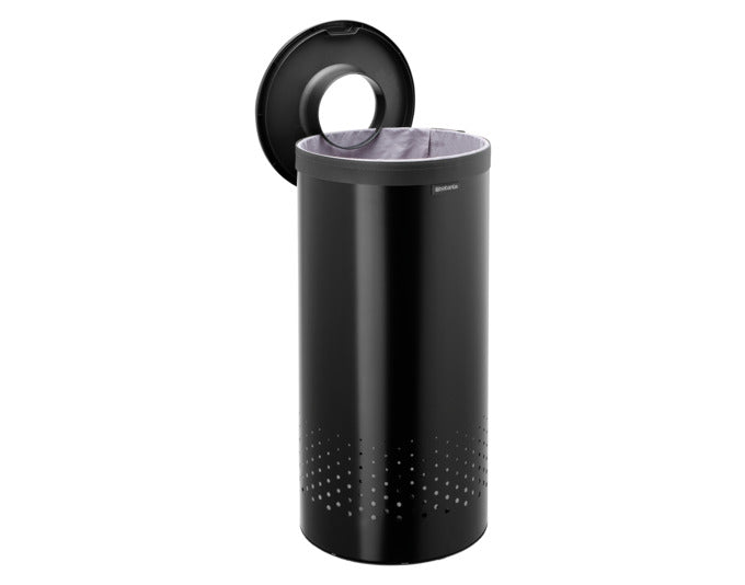 Elegante BRABANTIA Wäschebox in mattem Schwarz, 35 l Volumen, mit Deckel. Praktisch, stilvoll und ideal für Ihre Wäsche.