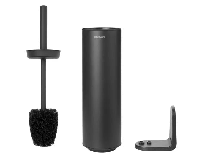Elegante WC-Bürstengarnitur von Brabantia in Infinite Grey, mit Wandhalterung, hygienisch, stilvoll und platzsparend.