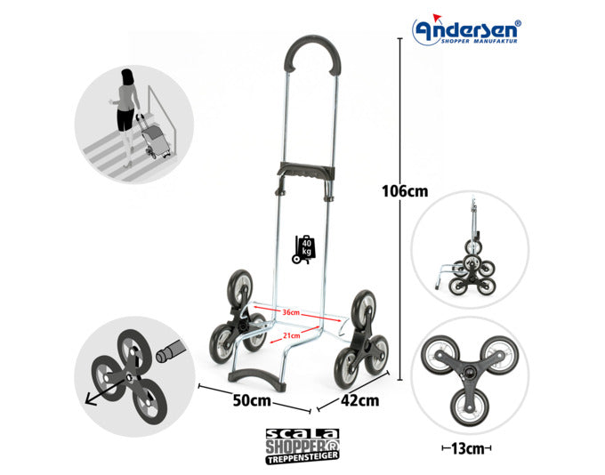 Der ANDERSEN Scala Ipek Ma Treppensteiger in Schwarz ist ein praktischer Einkaufswagen mit robustem Design und Treppensteigfunktion.