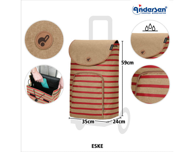 Der ANDERSEN Royal Eske Einkaufswagen in Rot bietet stilvolles Design, hohe Funktionalität und Komfort für Ihren Einkauf.