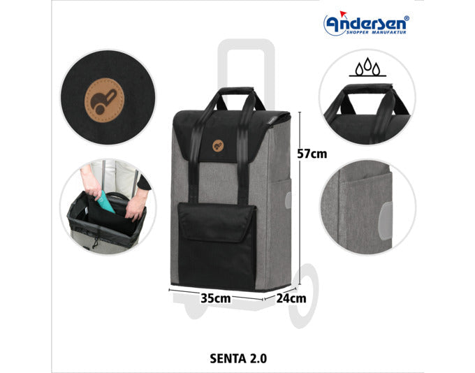 Moderner Einkaufswagen Royal Senta 2.0 in Grau von ANDERSEN, ideal für komfortables Einkaufen mit Stil und Funktionalität.