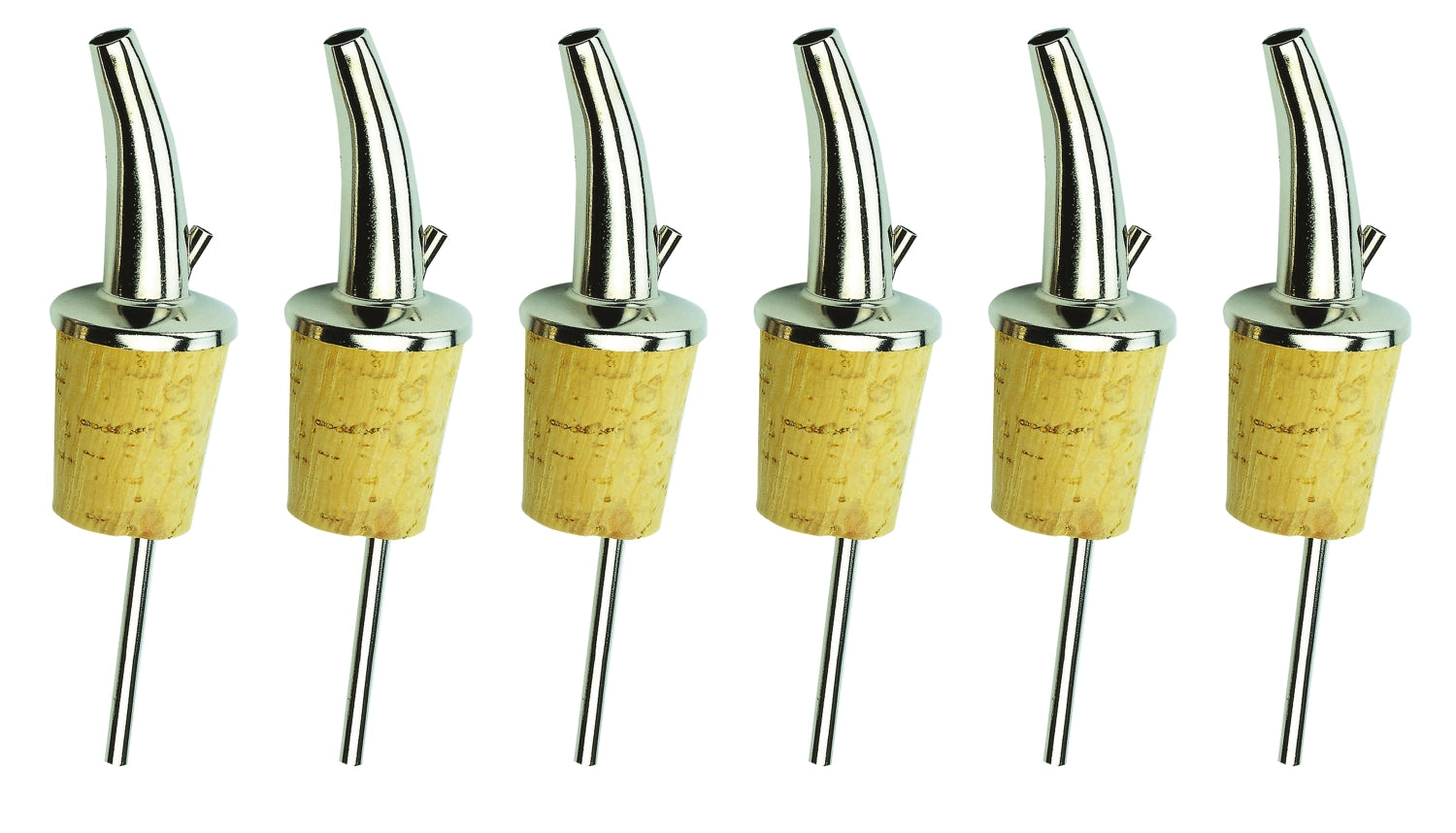 Set aus sechs Gastro-Ausgießern ohne Kläppchen von Westmark, perfekt für exaktes Ausgießen von Flüssigkeiten in der Küche und Gastronomie.