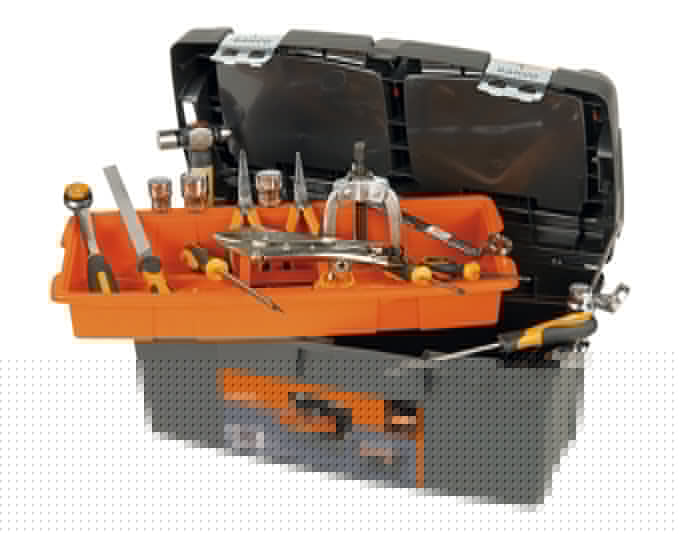 Robuste BAHCO Werkzeugbox, 575x274x295 mm, ideal für Werkzeugaufbewahrung, langlebig und praktisch für Profis und Heimwerker.