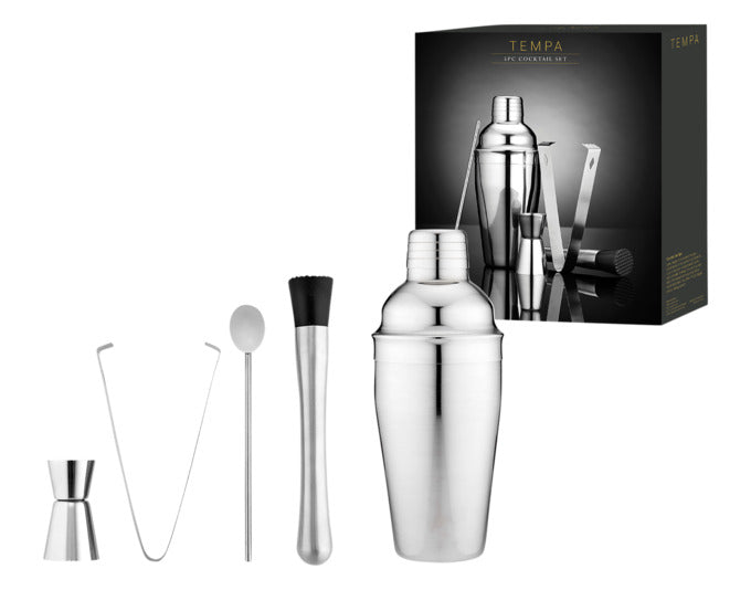 Elegantes TEMPA Cocktailset Aurora Silver, 5-teilig, ideal für stilvolle Cocktails, hochwertiges Design, perfekt für jede Bar.