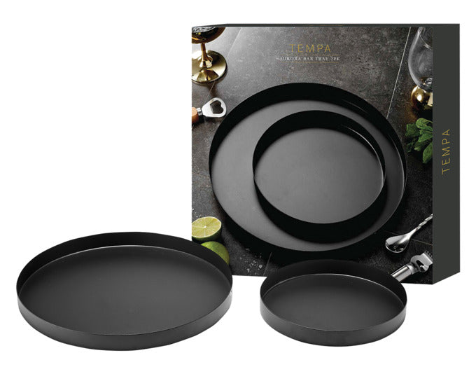 Elegantes TEMPA Serviertablett-Set in Aurora Black Matt, ø 30/20 cm, ideal für stilvolles Servieren und Dekorieren.