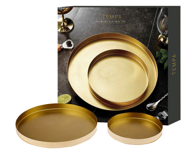 Elegantes TEMPA Serviertablett-Set Aurora in Gold, 2er-Set, Durchmesser 30/20 cm, ideal für stilvolles Servieren und Dekorieren.