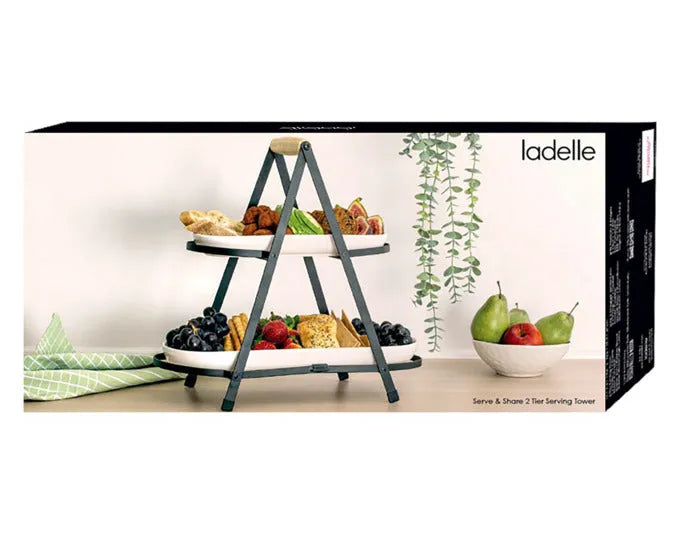 Elegante LADELLE Etagere Alto aus Porzellan, ideal zum Servieren und Teilen, Maße: 43.2x19.4x37 cm, stilvoll und praktisch.