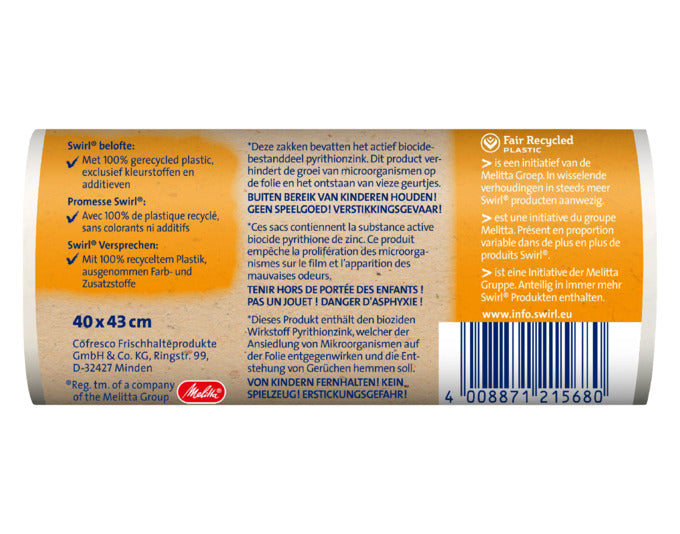 Antibakterielle 10L Abfallsäcke von SWIRL, ideal für Bad und Kosmetik, hygienisch und praktisch für den täglichen Gebrauch.